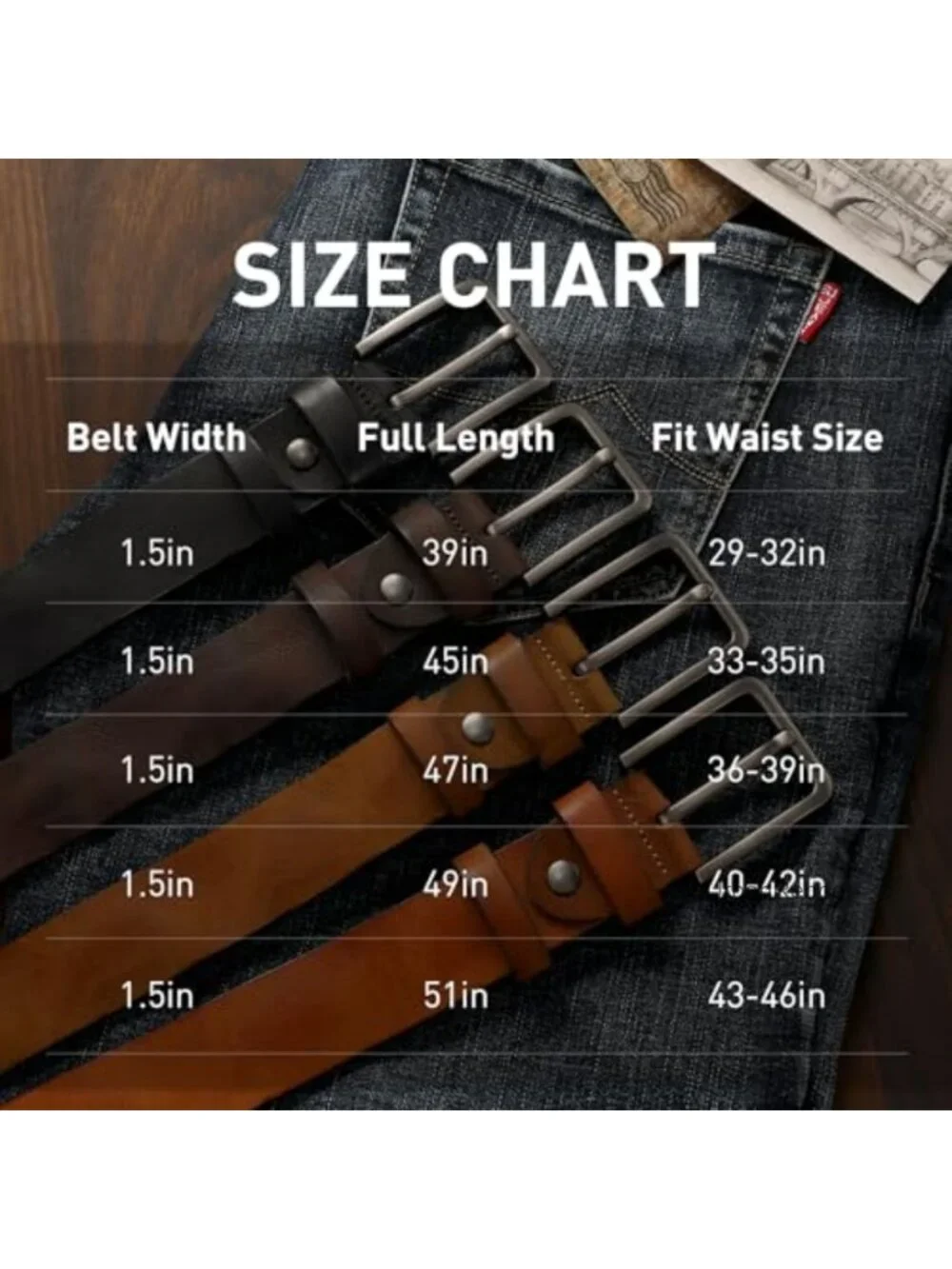 Men's Full Grain Genuine Leather Belt Heavy Duty Work Casual Everyday Belt